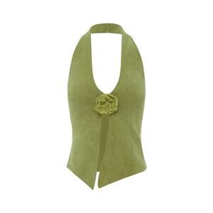 With Jéan Rose Halter Tank Top Khaki - M